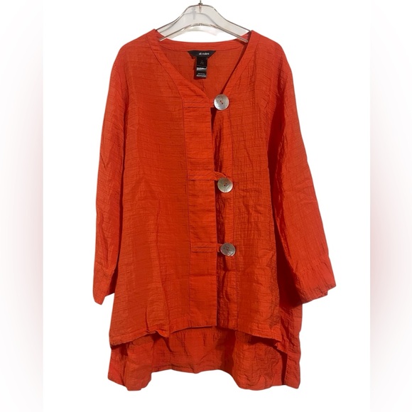 Ali Miles Tops - Ali Miles Vibrant Orange Mother of Pearl Artsy Button Front Tunic